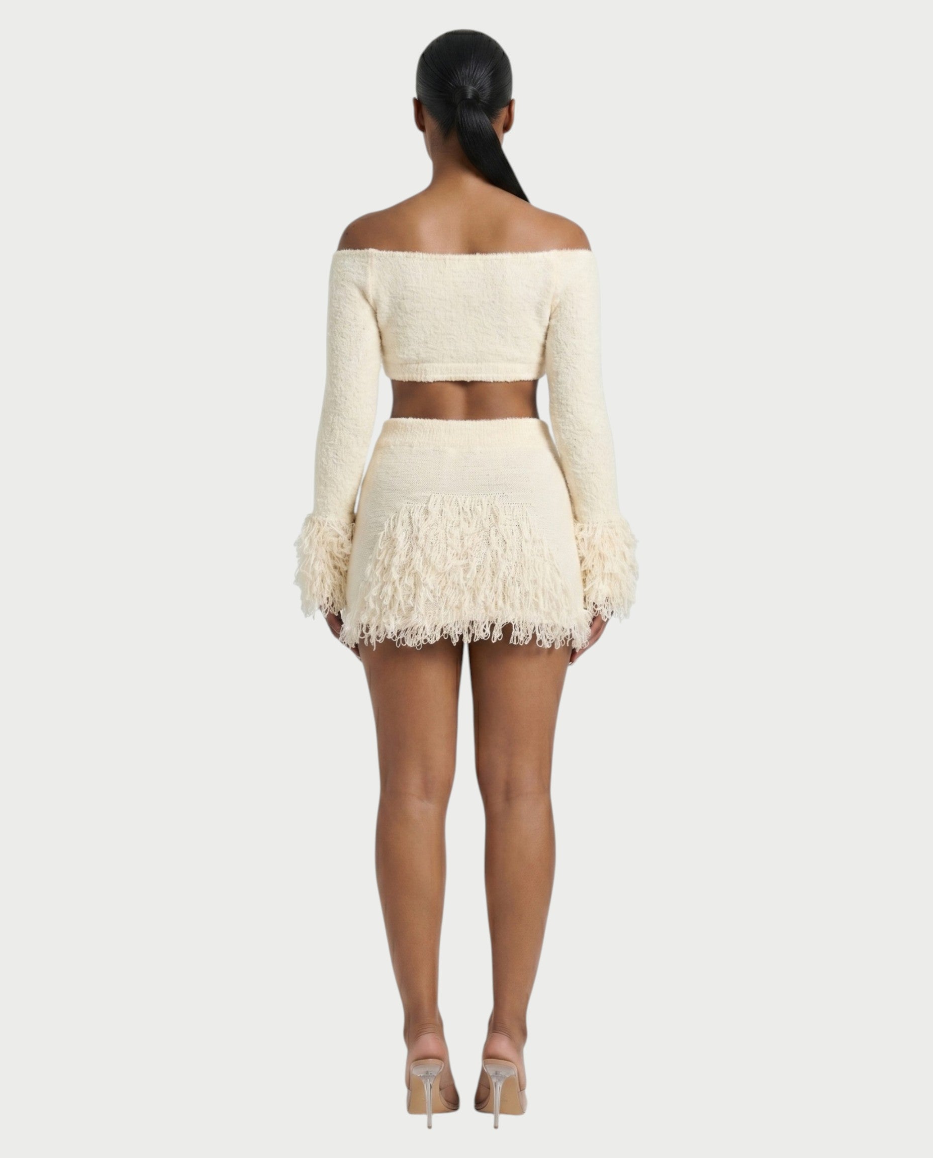 CAELINA Knit Crop Top & Fringe Mini Skirt Set