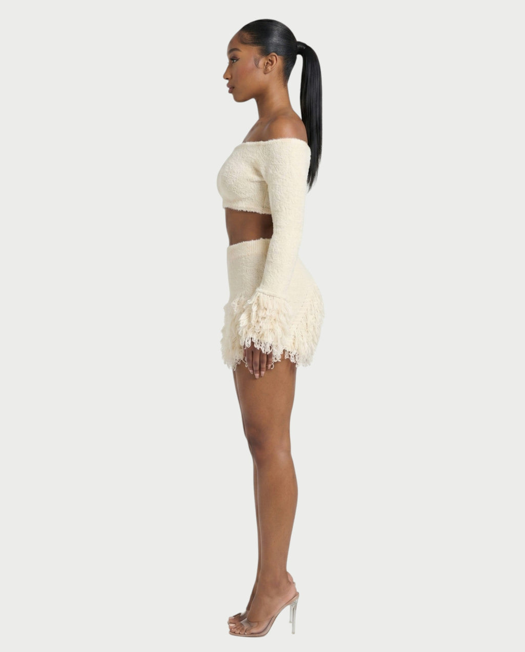 CAELINA Knit Crop Top & Fringe Mini Skirt Set