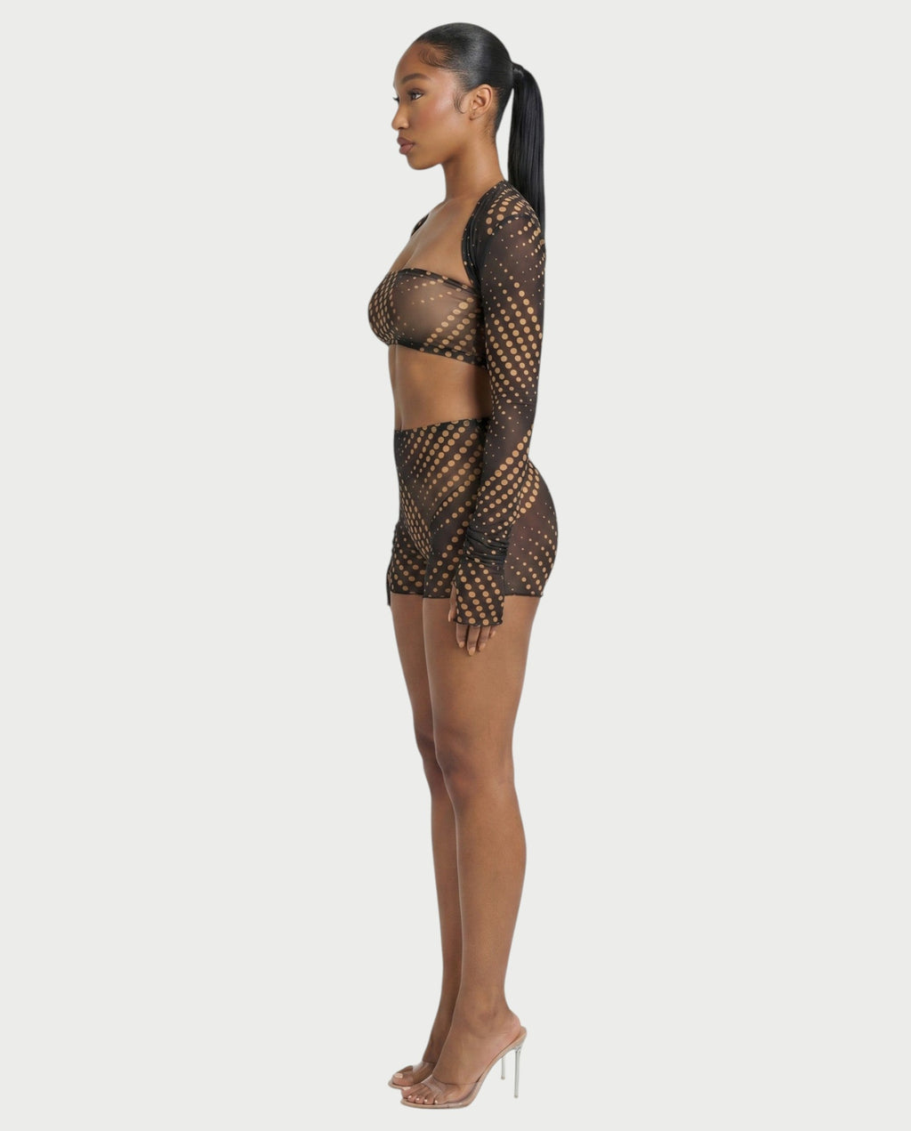ELOWYN Sheer Dot 3-Piece Bolero, Bandeau Top & Shorts Set