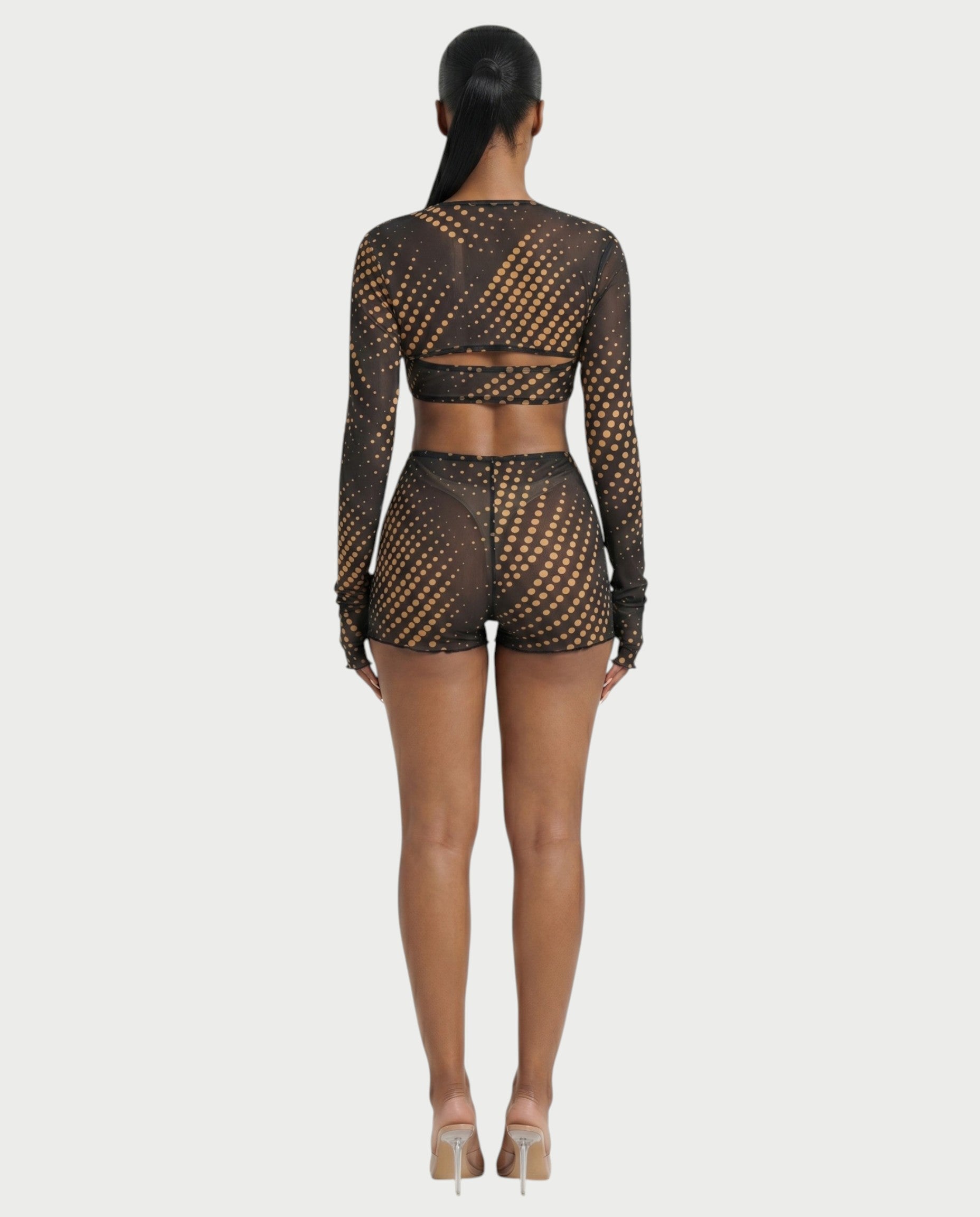 ELOWYN Sheer Dot 3-Piece Bolero, Bandeau Top & Shorts Set