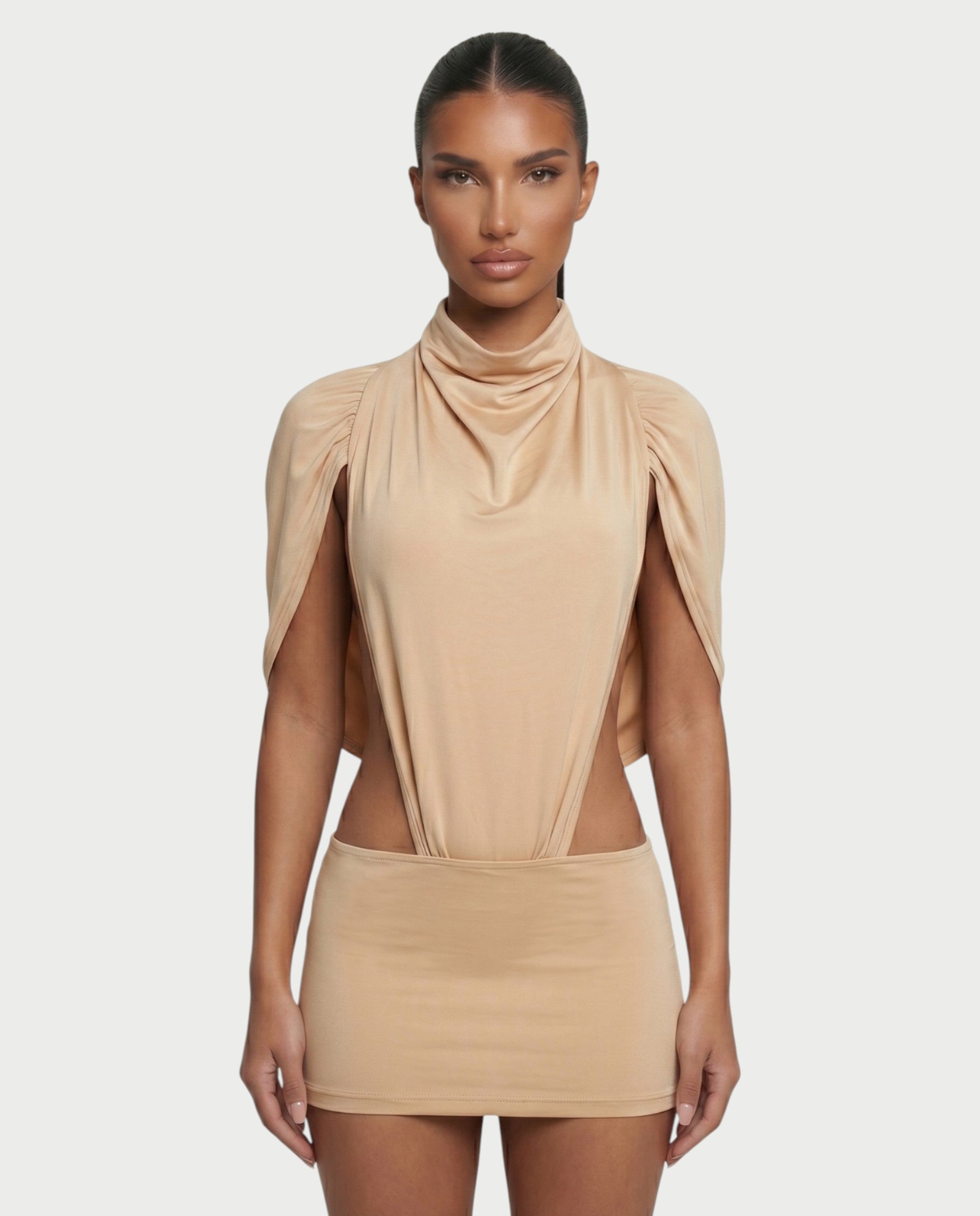 CELIORA High-Neck Bodysuit & Mini Skirt Set