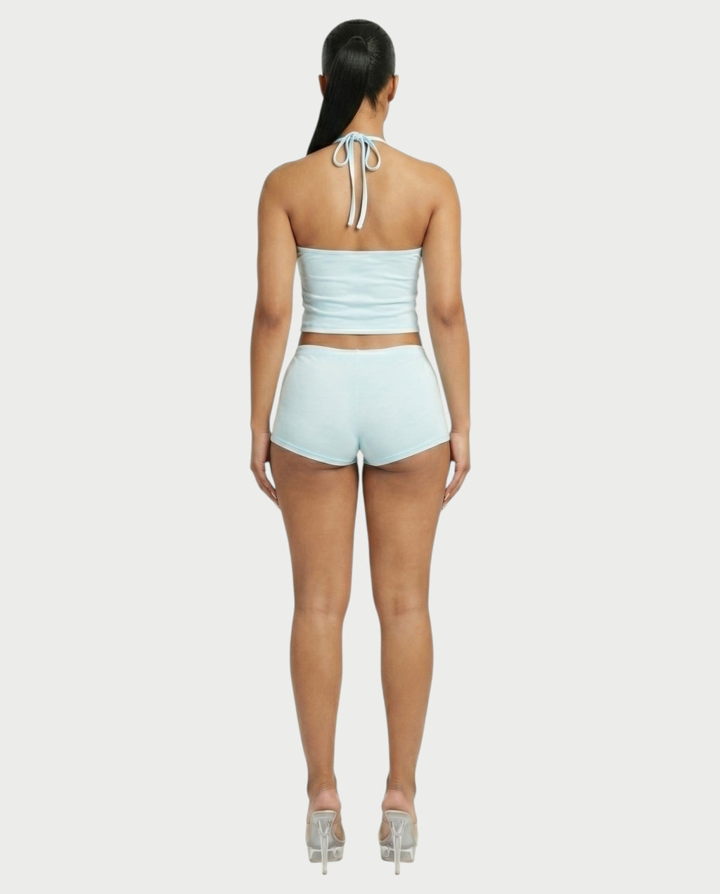 Sazha Cherry Halter Crop Top & Low-Rise Shorts Set