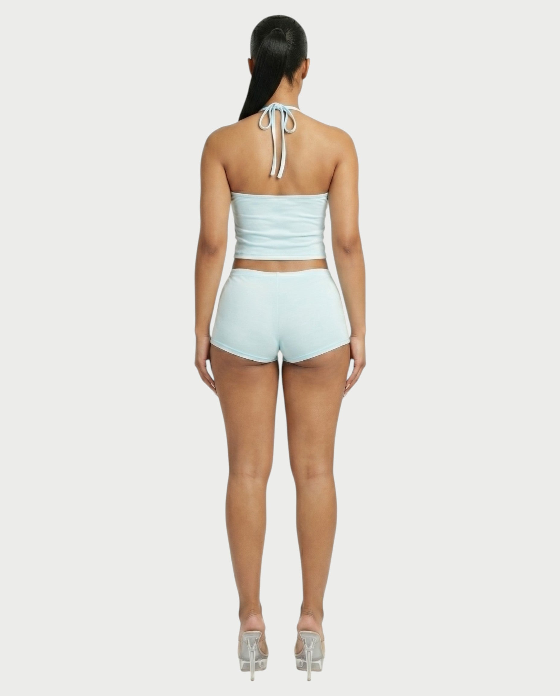 Sazha Cherry Halter Crop Top & Low-Rise Shorts Set