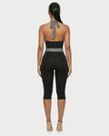 ZIAH Monochrome Striped Halter Neck Tie-Waist Capri Romper