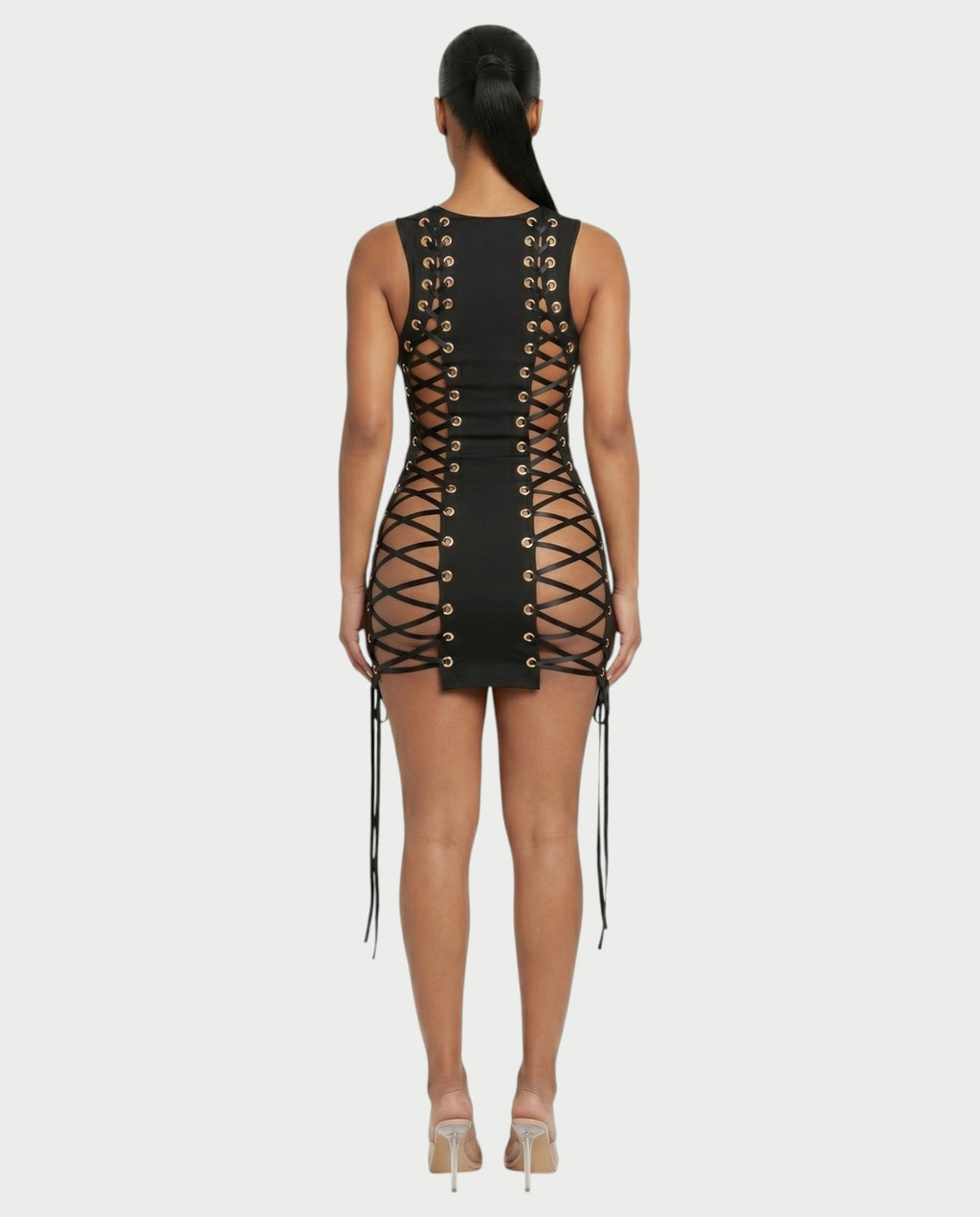 CYRENE Lace-Up Back Bodycon Mini Dress