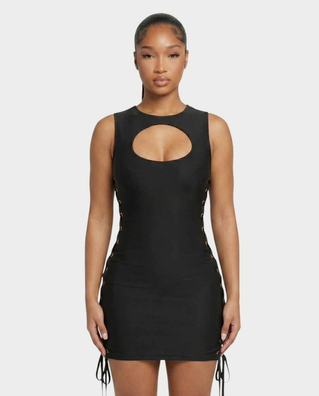 CYRENE Lace-Up Back Bodycon Mini Dress