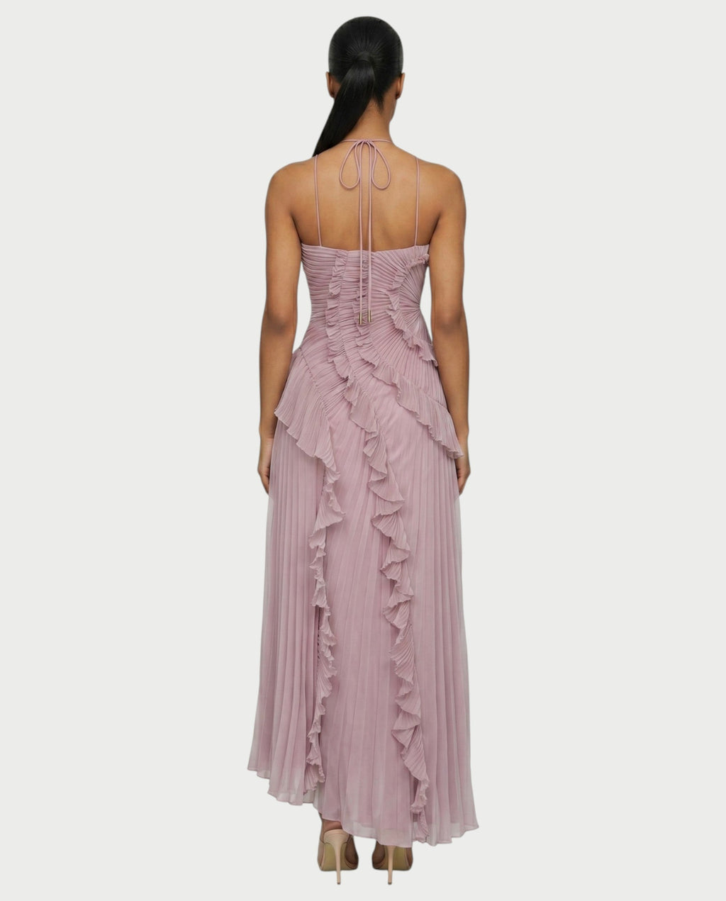XYLORIA Chiffon Pleated Ruffle Asymmetrical Maxi Dress