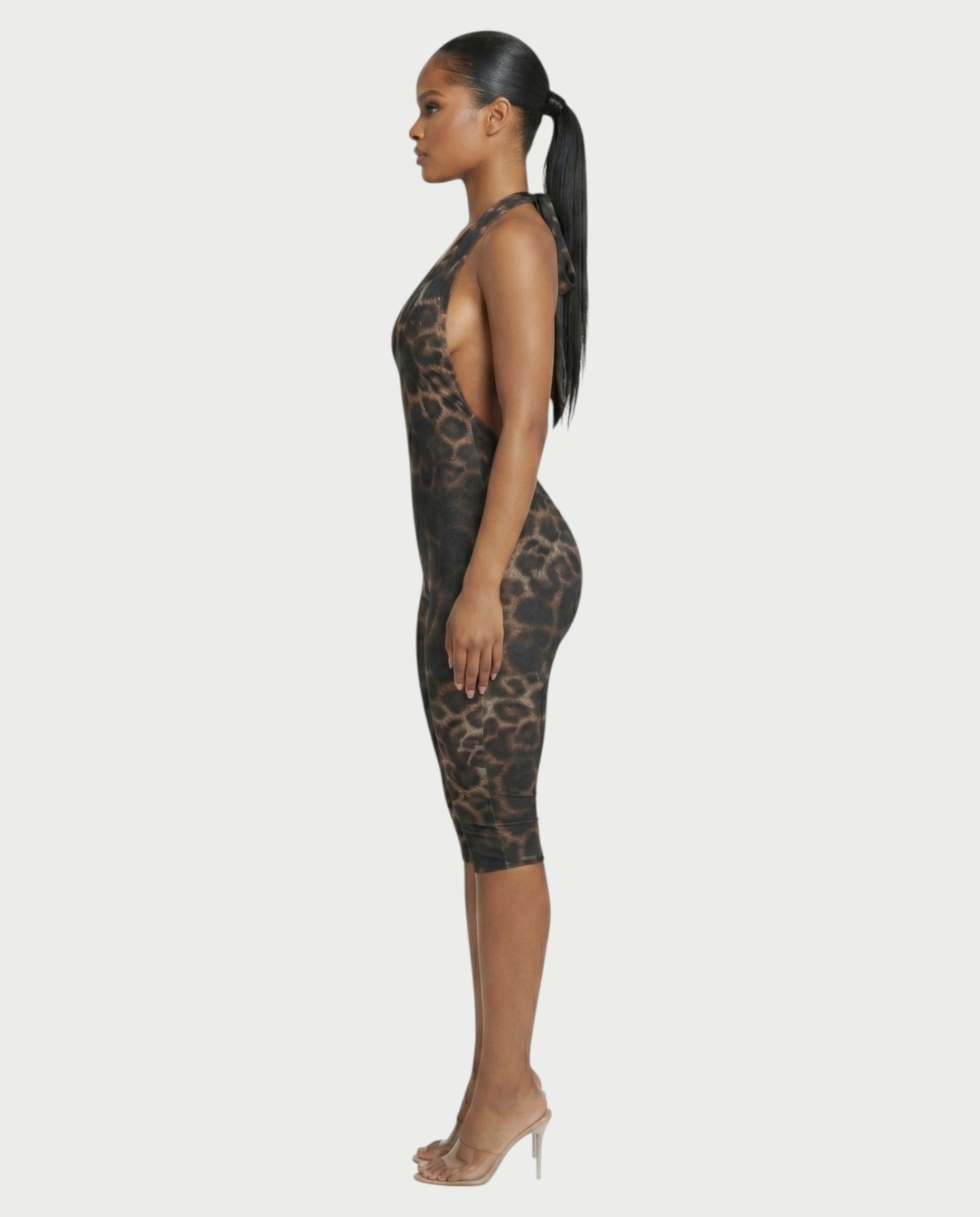 ELIVRA Leopard Print Halter Capri Jumpsuit