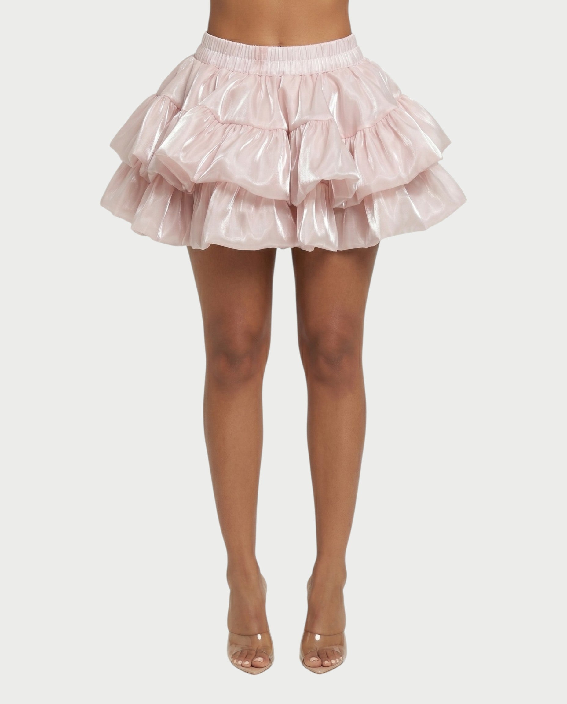 ELAROSE Satin Ruffle Mini Skirt & Lace Corset Top Set