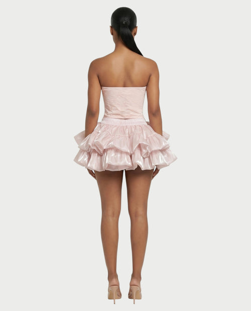 ELAROSE Satin Ruffle Mini Skirt & Lace Corset Top Set