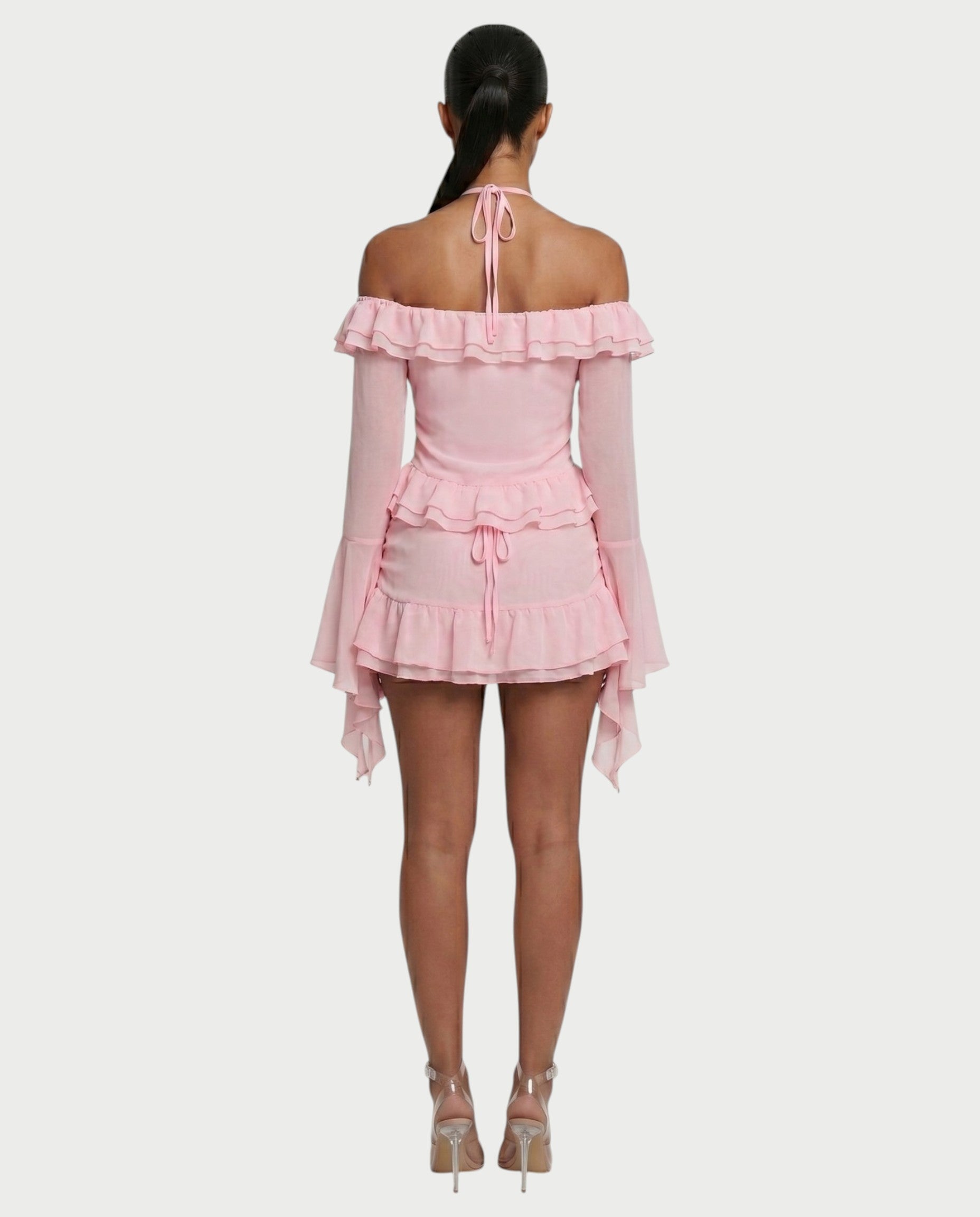 ZAFORA Ruched Chiffon Top & Ruffle Mini Skirt Set
