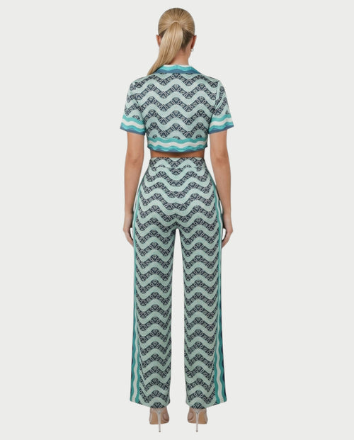 JODI Satin Geo Wave Collared Top & Pants Set