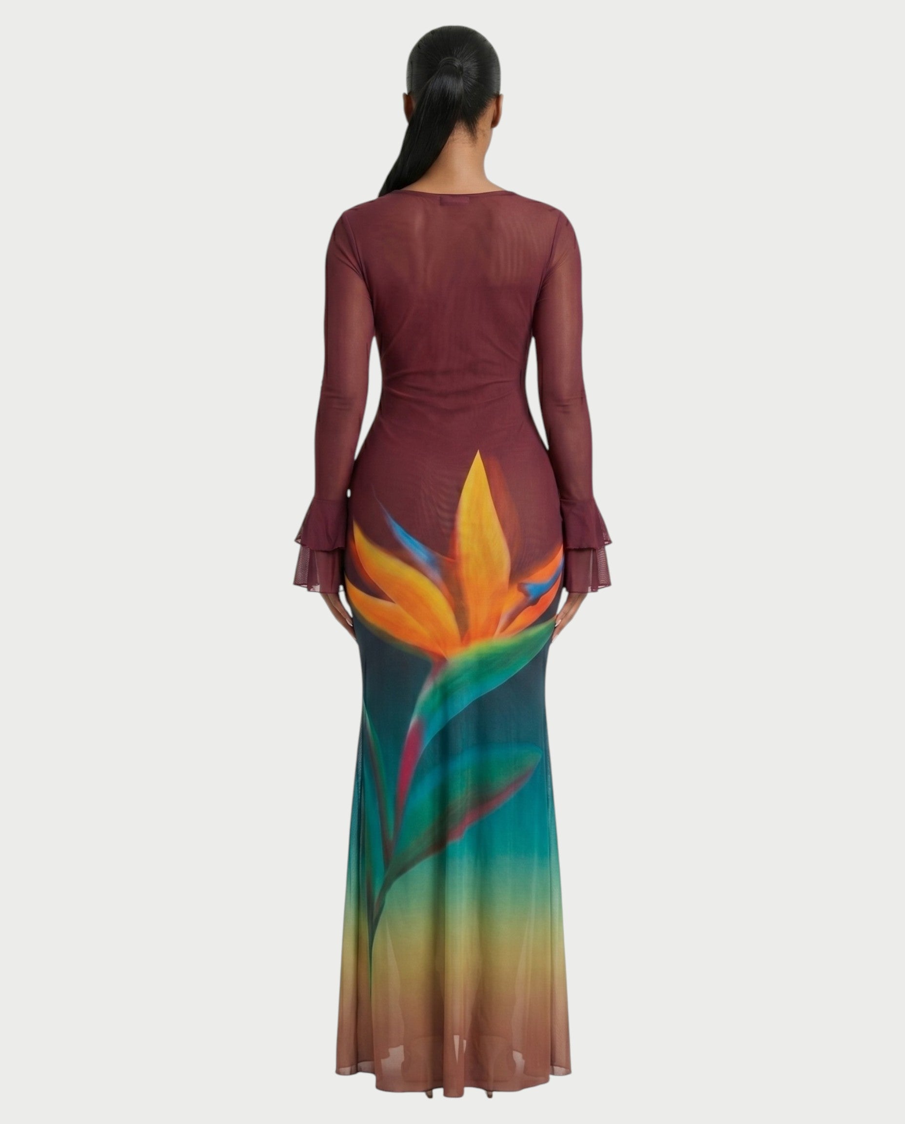 LORISSE Ruffle Trim Floral Maxi Dress