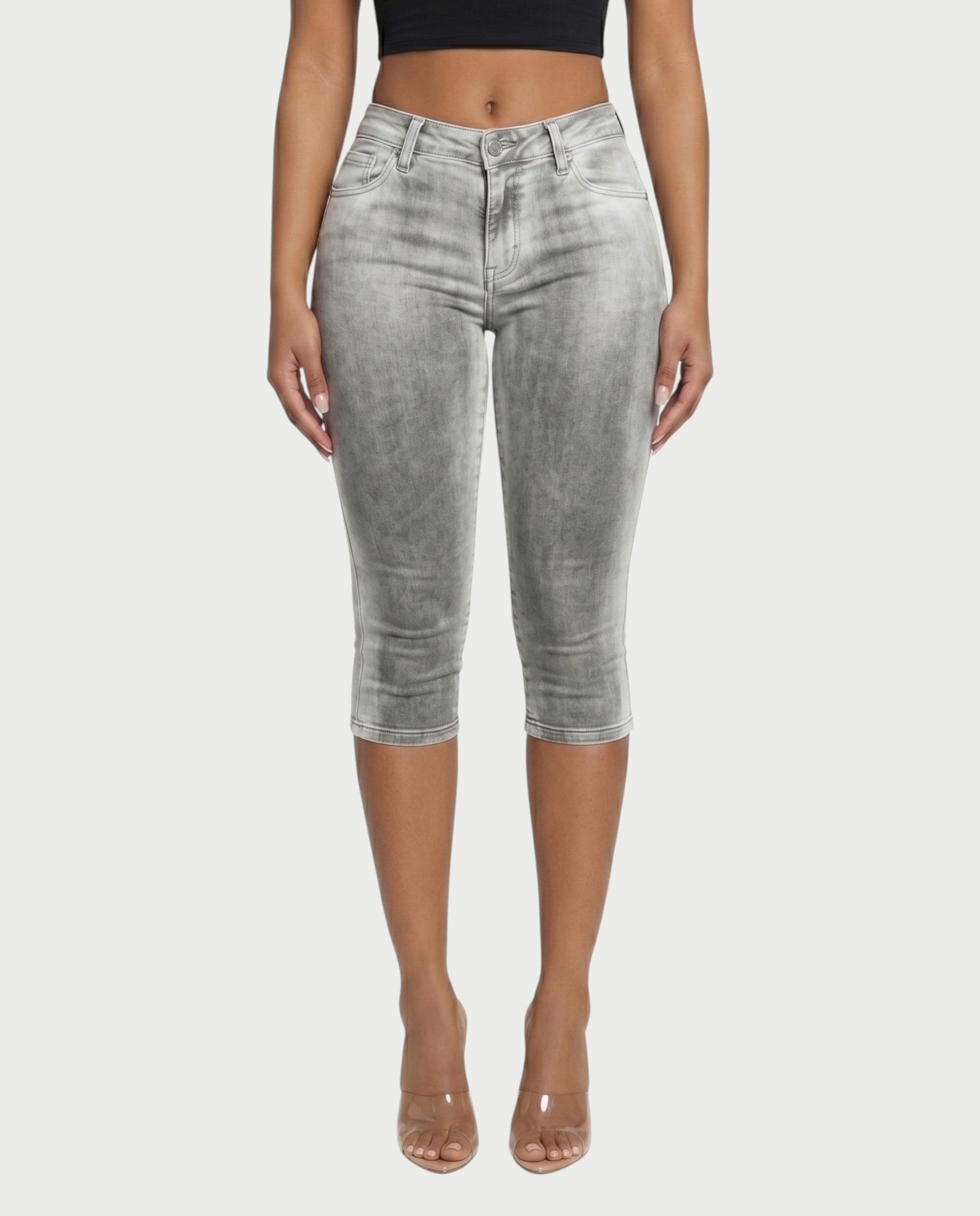 YULERA Washed Denim Capri Pants