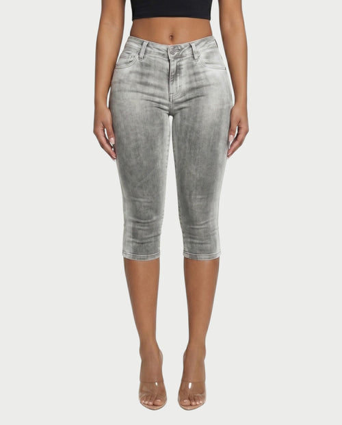 YULERA Washed Denim Capri Pants