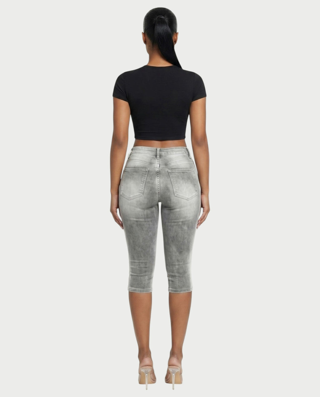 YULERA Washed Denim Capri Pants