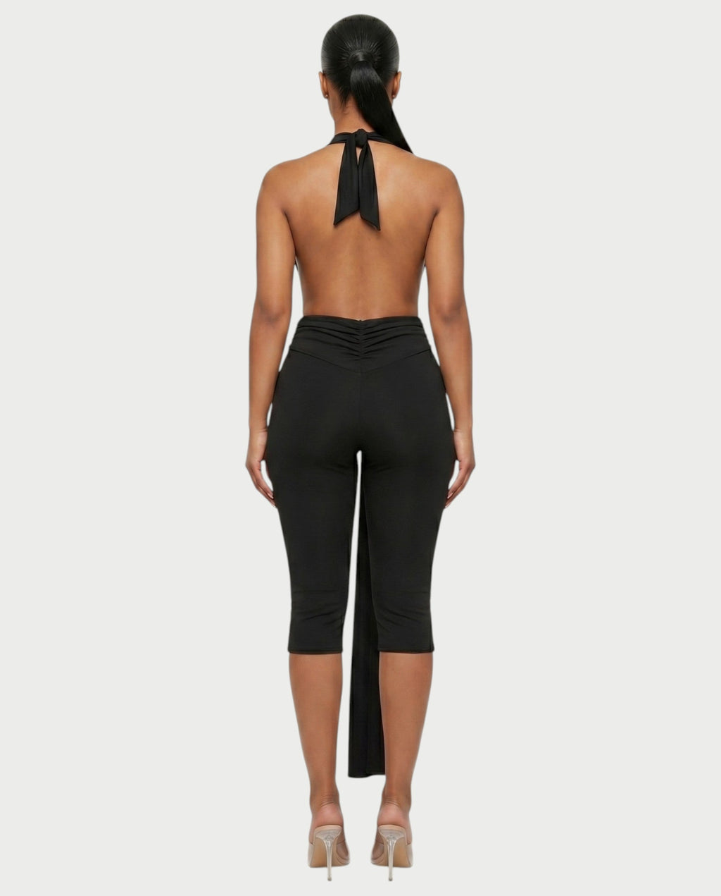 LINNA Plunging Halter Wrap Capri Romper