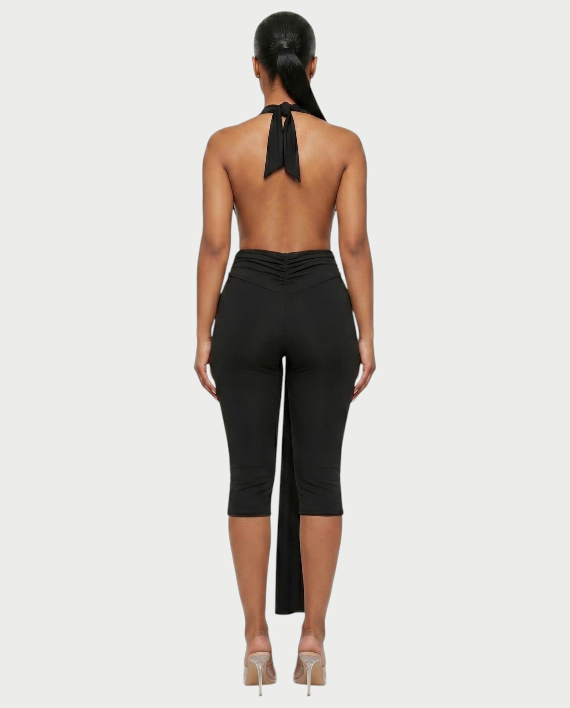 LINNA Plunging Halter Wrap Capri Romper