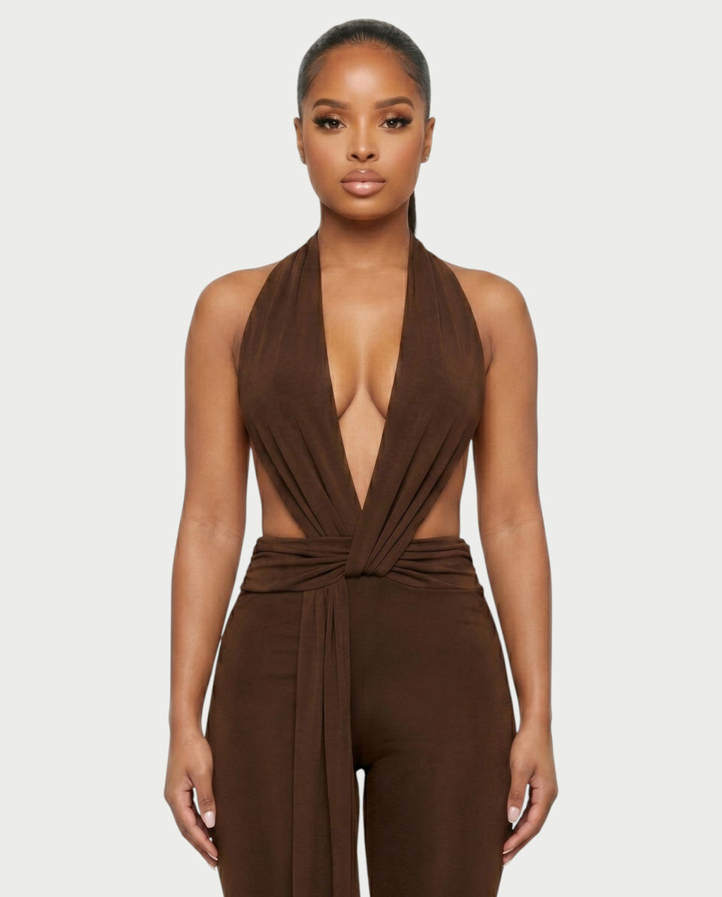 LINNA Plunging Halter Wrap Capri Romper