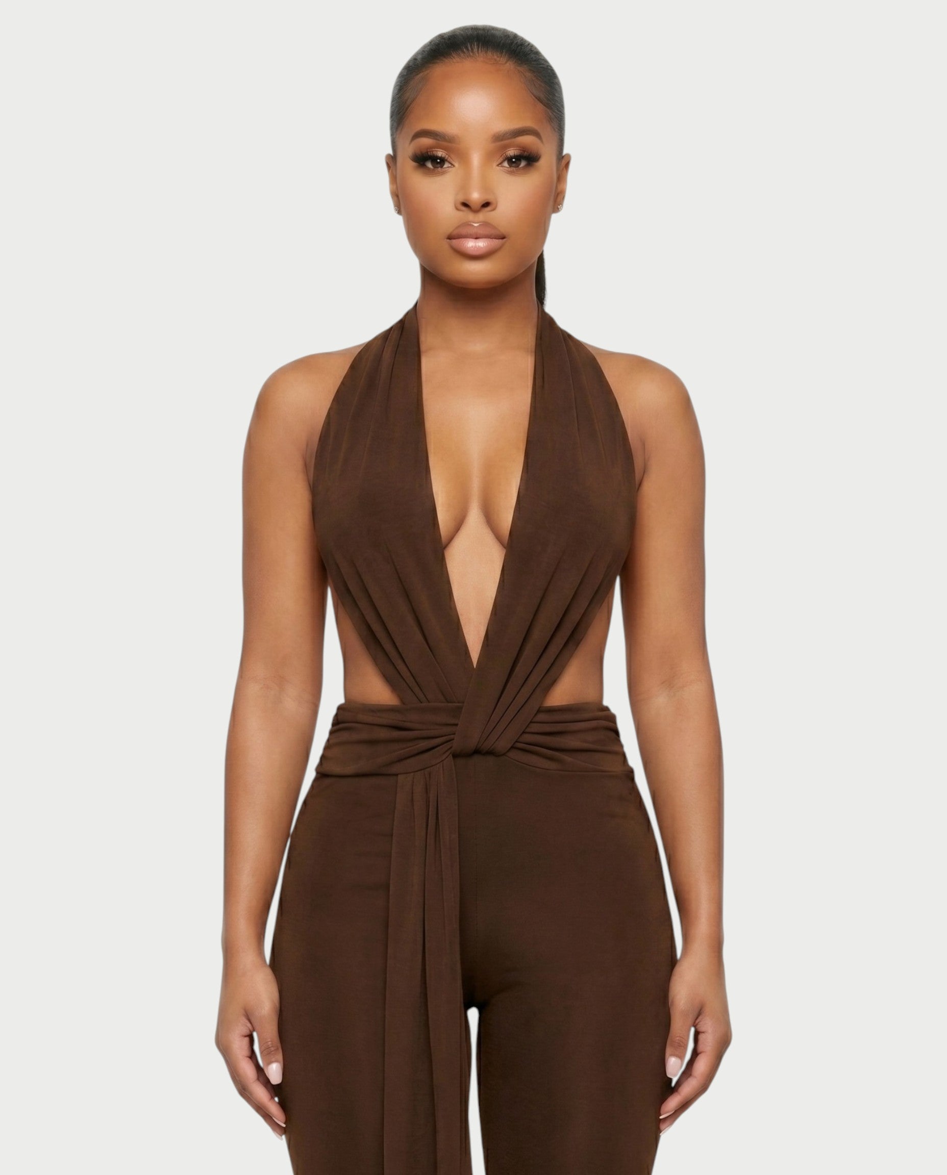 LINNA Plunging Halter Wrap Capri Romper