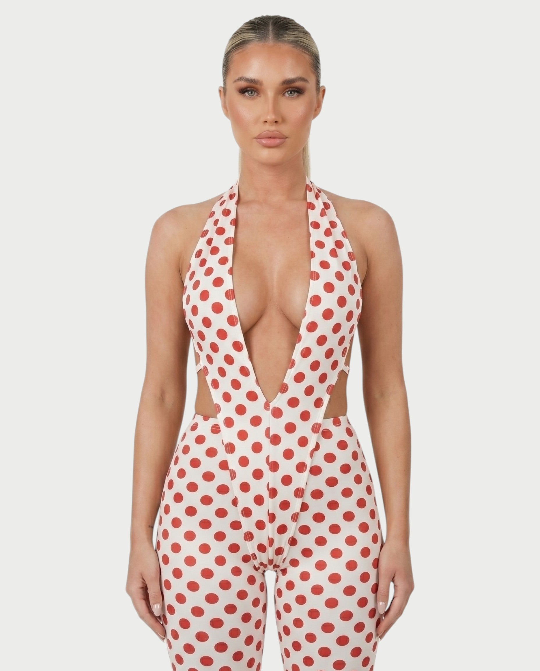 ELYNDRA Open Back Tie-Waist Polka Dot Romper