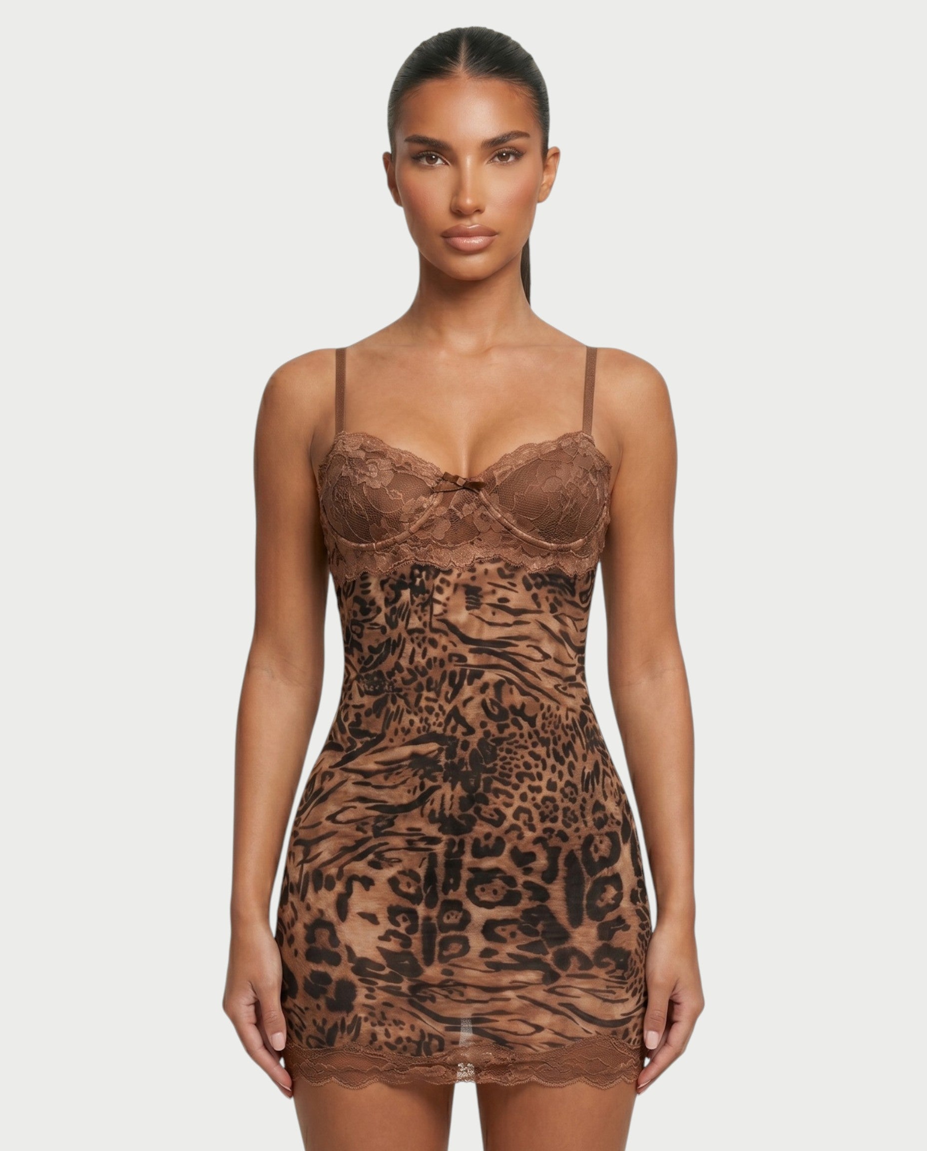 ALEYA Lace Bust Leopard Print Bodycon Mini Dress