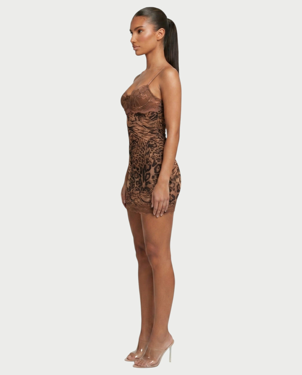 ALEYA Lace Bust Leopard Print Bodycon Mini Dress