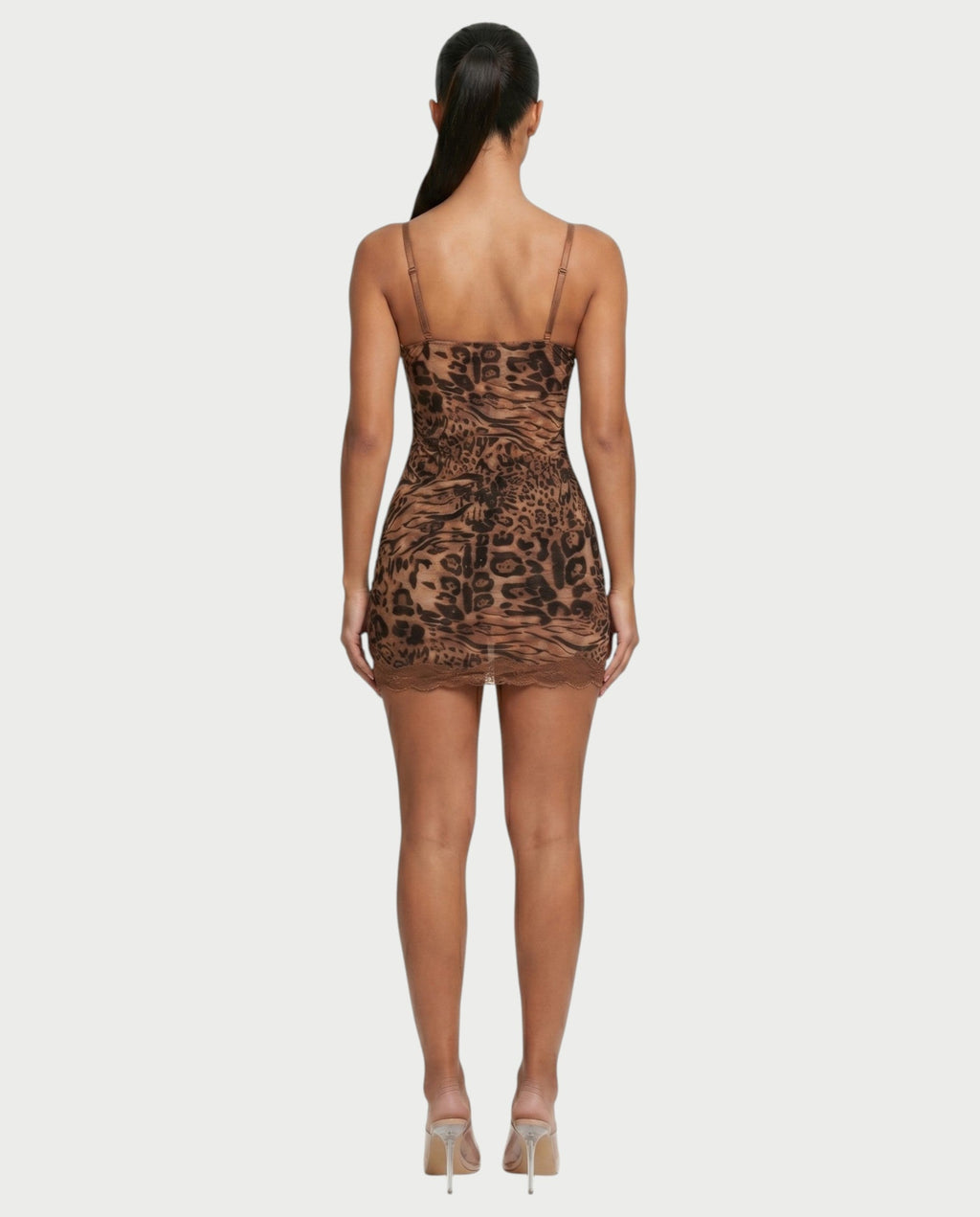ALEYA Lace Bust Leopard Print Bodycon Mini Dress