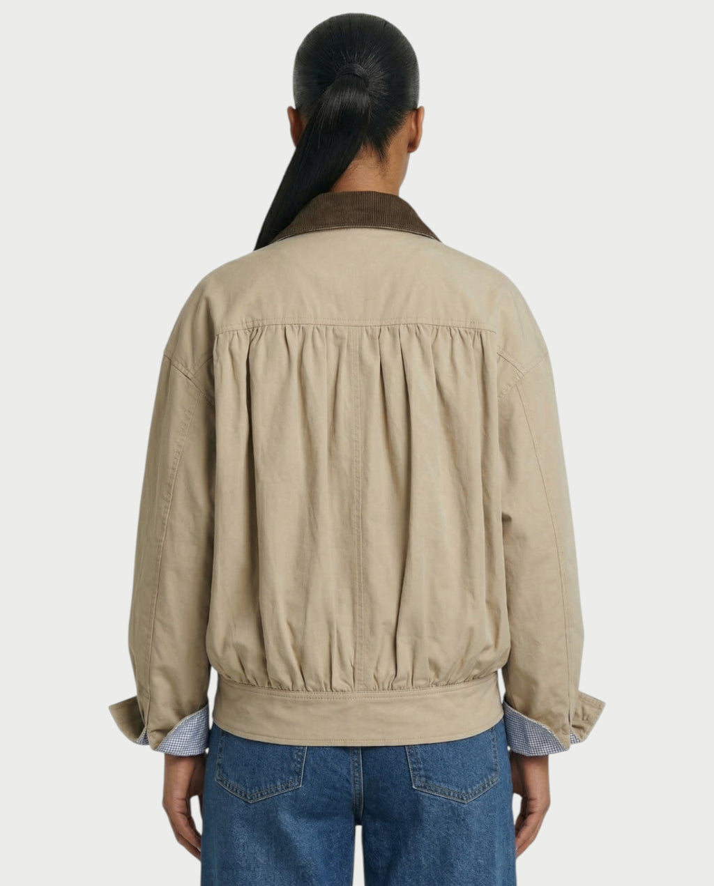ERIS Corduroy Collar Zip-Up Pleated Jacket