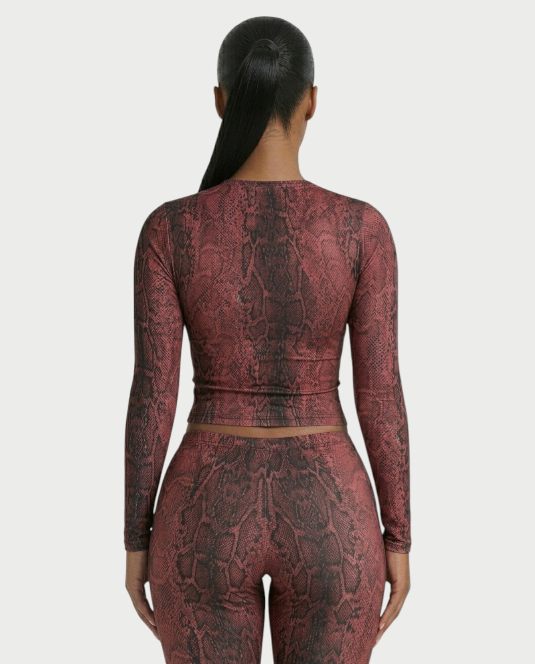 SURIVA Snakeskin Long Sleeve Top & Flared Legging Set