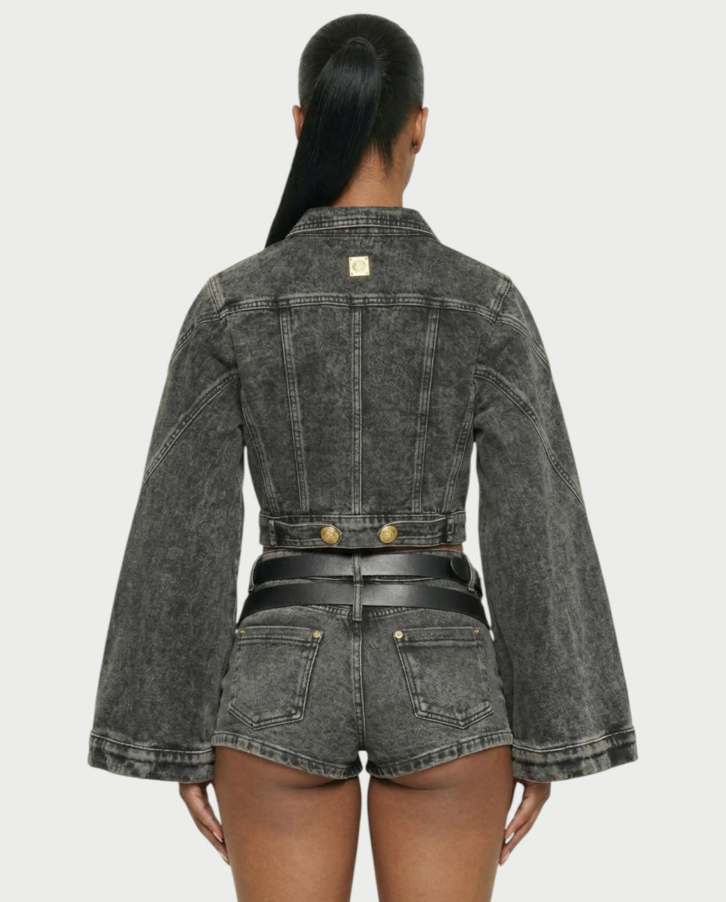 ROANA Washed Denim Jacket & Belted Shorts Set