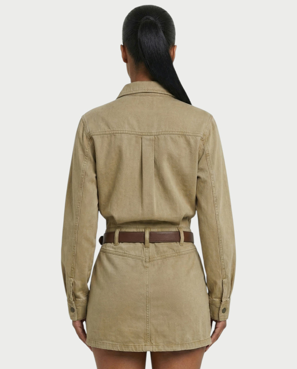 GENYA Denim Utility Pocket Button-Up Belted Mini Dress
