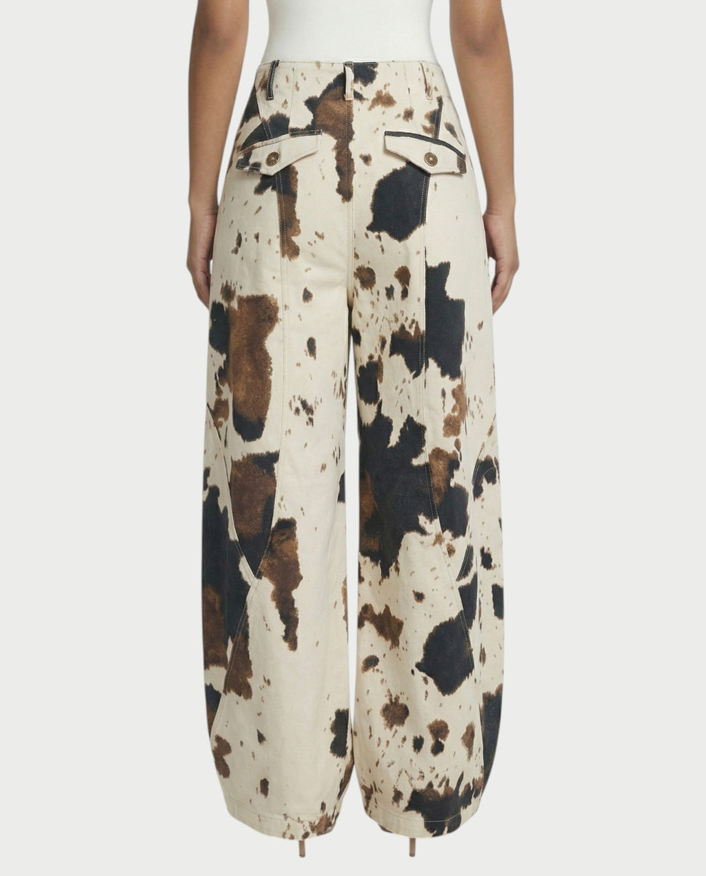 YUMINA Low-Rise Cow Print Wide Leg Pants