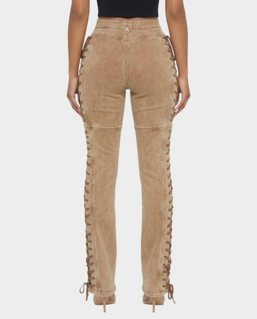 MAEVA Lace-Up Side Detail High-Waist Straight-Leg Pants