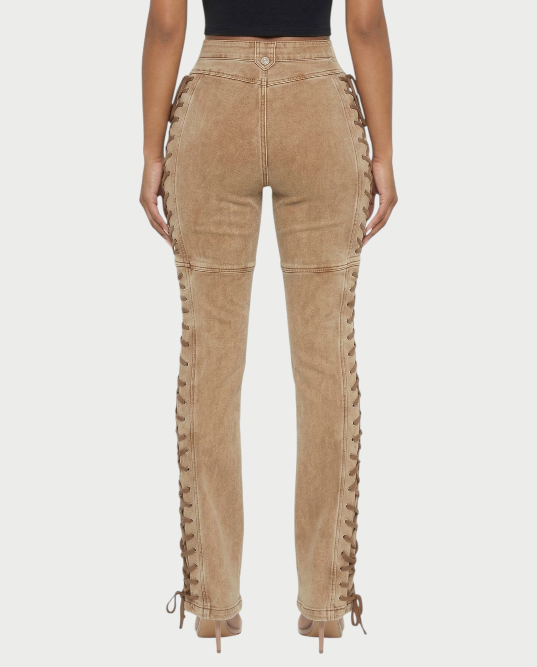 MAEVA Lace-Up Side Detail High-Waist Straight-Leg Pants