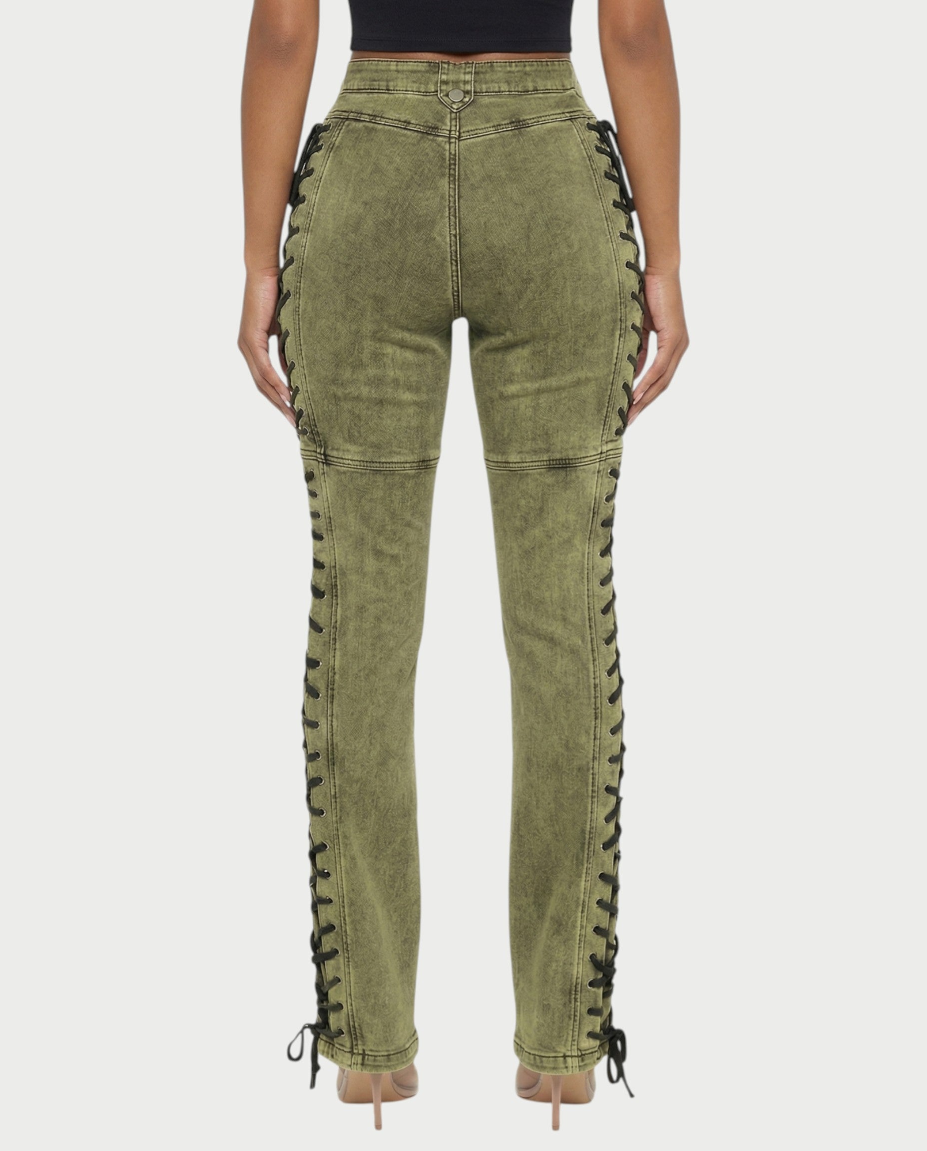 MAEVA Lace-Up Side Detail High-Waist Straight-Leg Pants