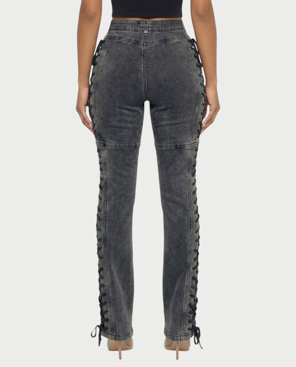 MAEVA Lace-Up Side Detail High-Waist Straight-Leg Pants