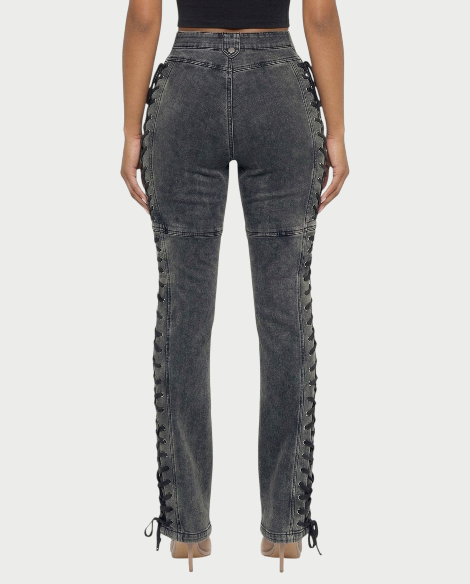 MAEVA Lace-Up Side Detail High-Waist Straight-Leg Pants