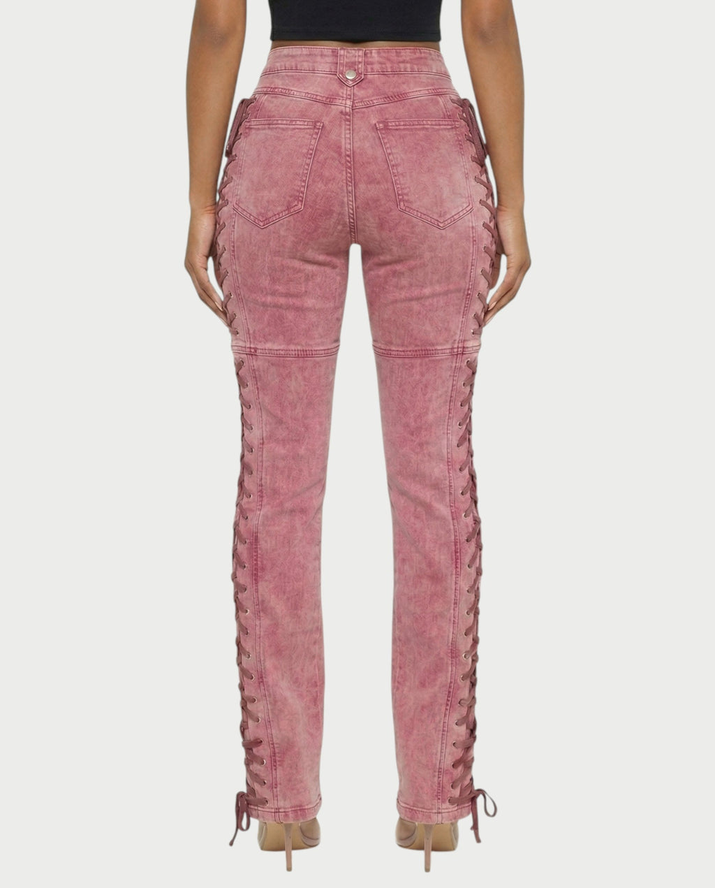 MAEVA Lace-Up Side Detail High-Waist Straight-Leg Pants
