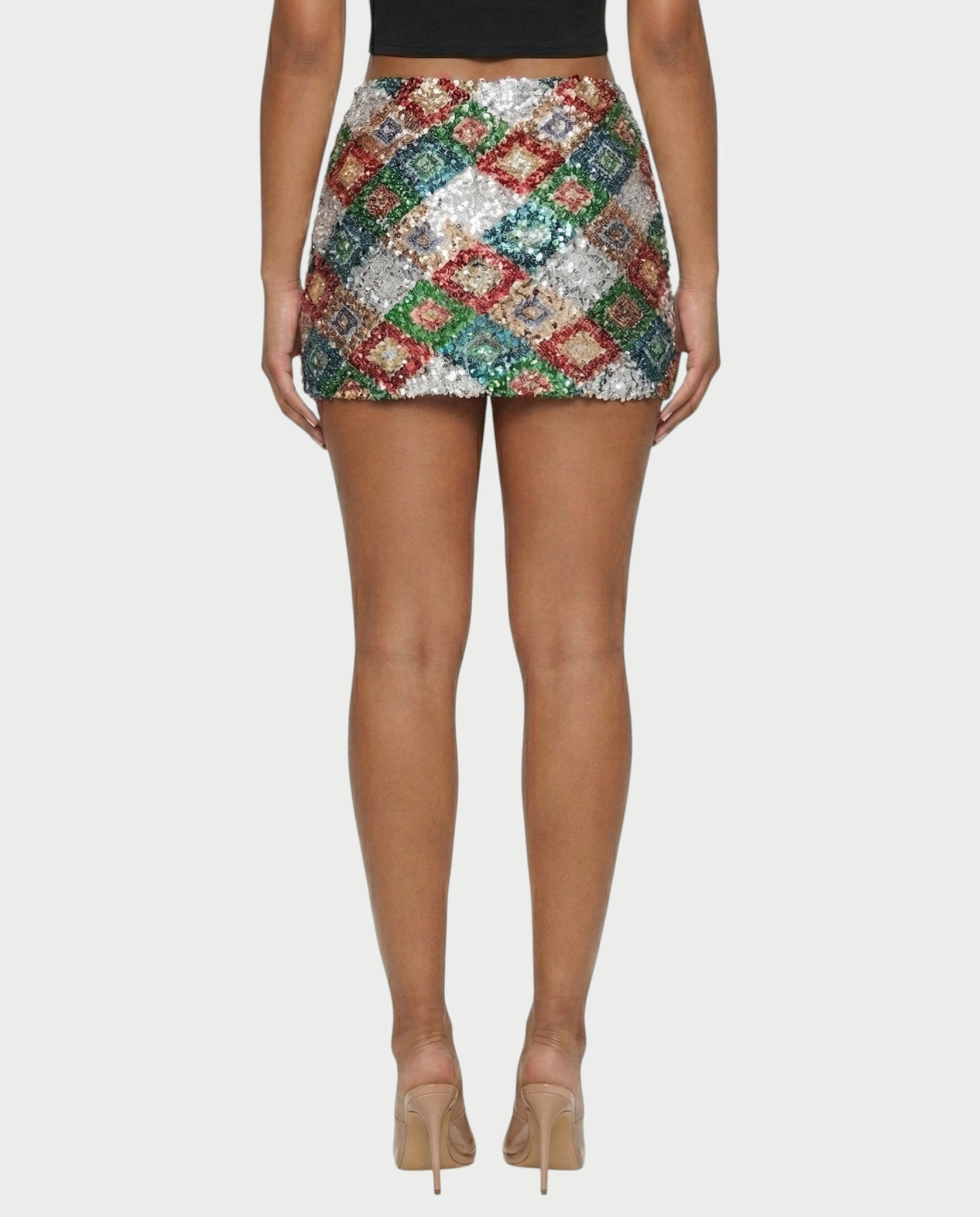 AMERA Sequin Diamond Pattern Mini Skirt