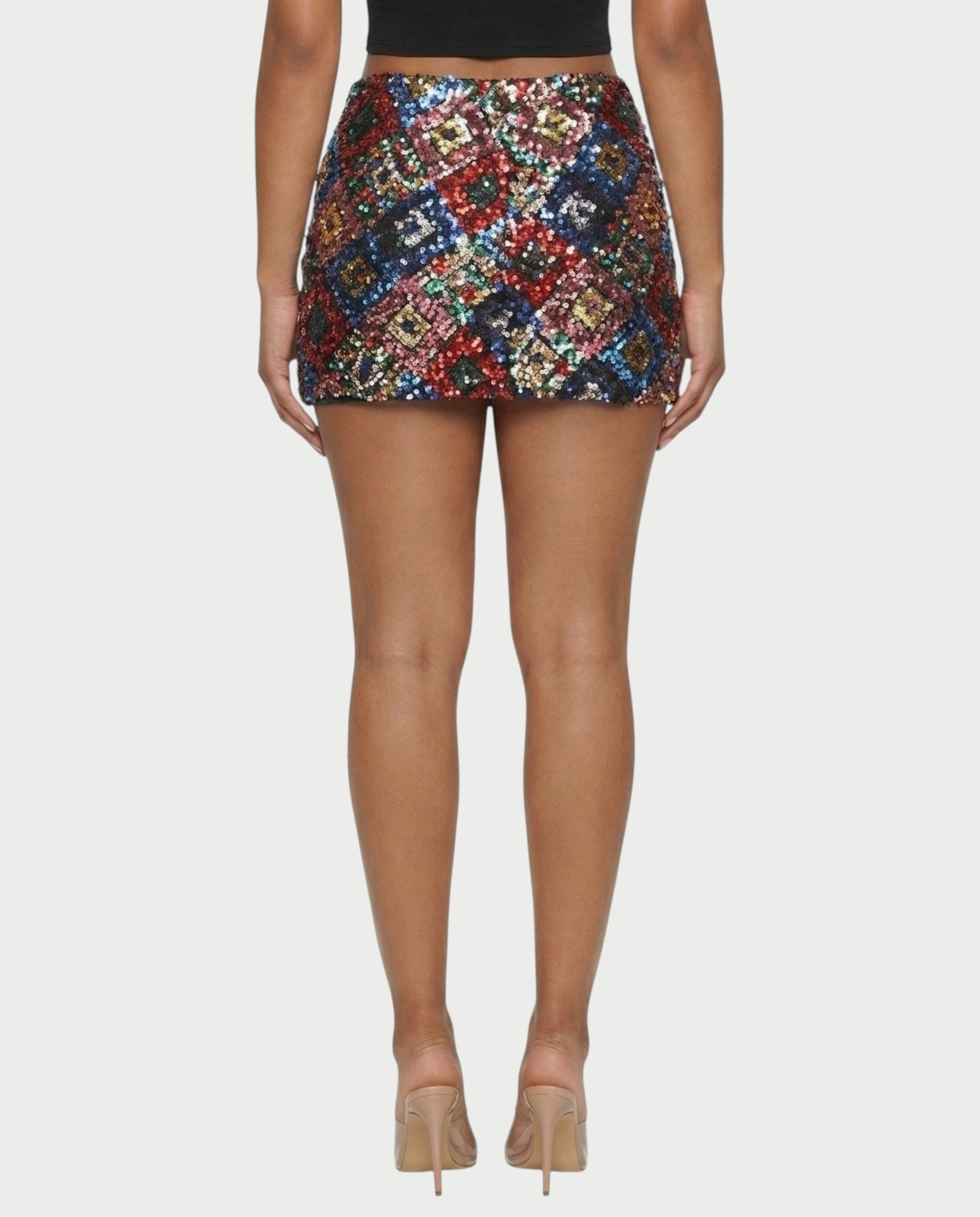 AMERA Sequin Diamond Pattern Mini Skirt