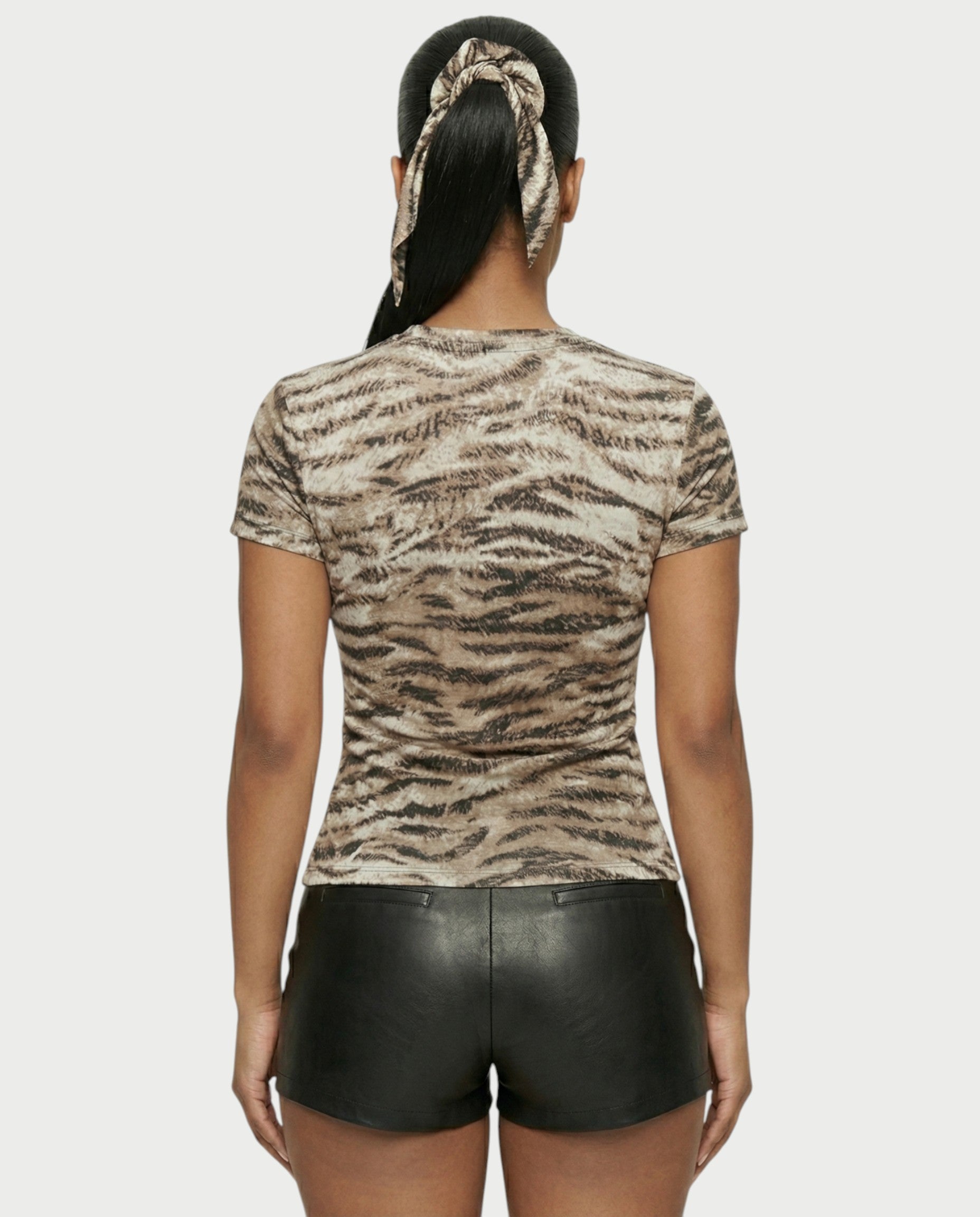 ALENYA Animal Print Crew Neck Short-Sleeve Top