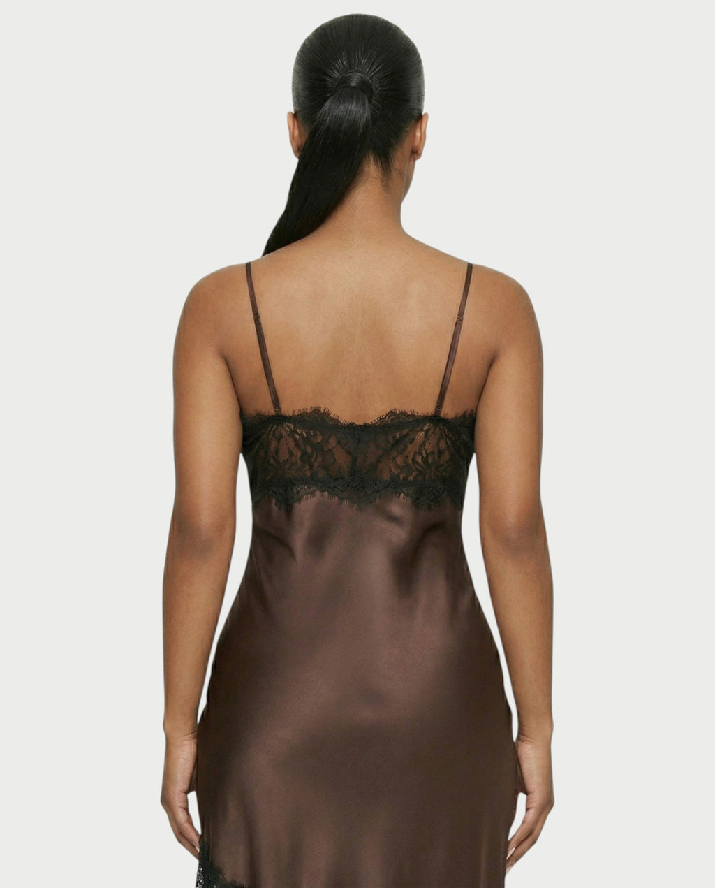 KARISA Sheer Lace Satin Midi Dress