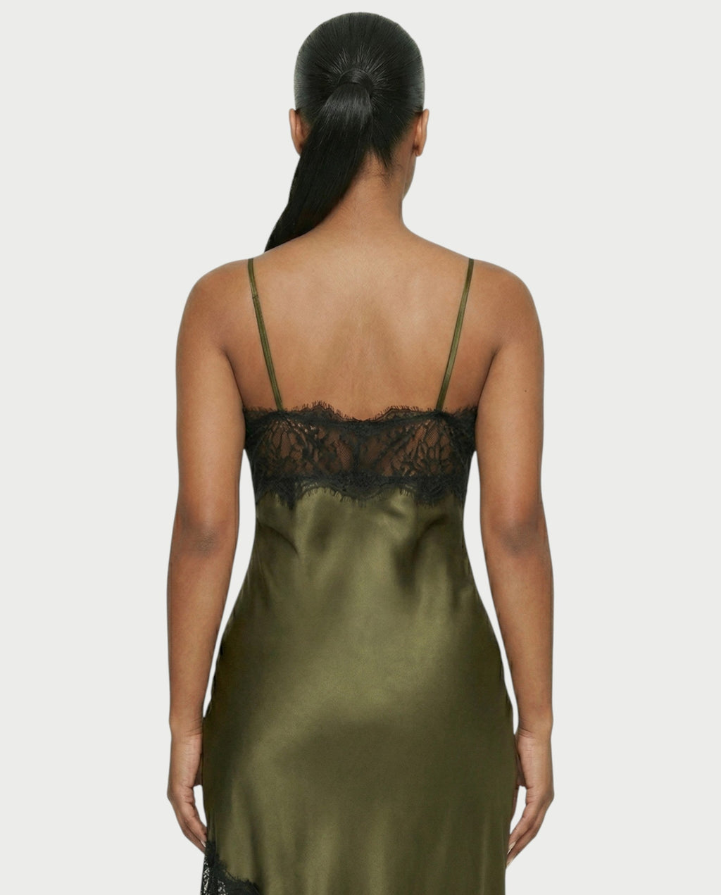KARISA Sheer Lace Satin Midi Dress