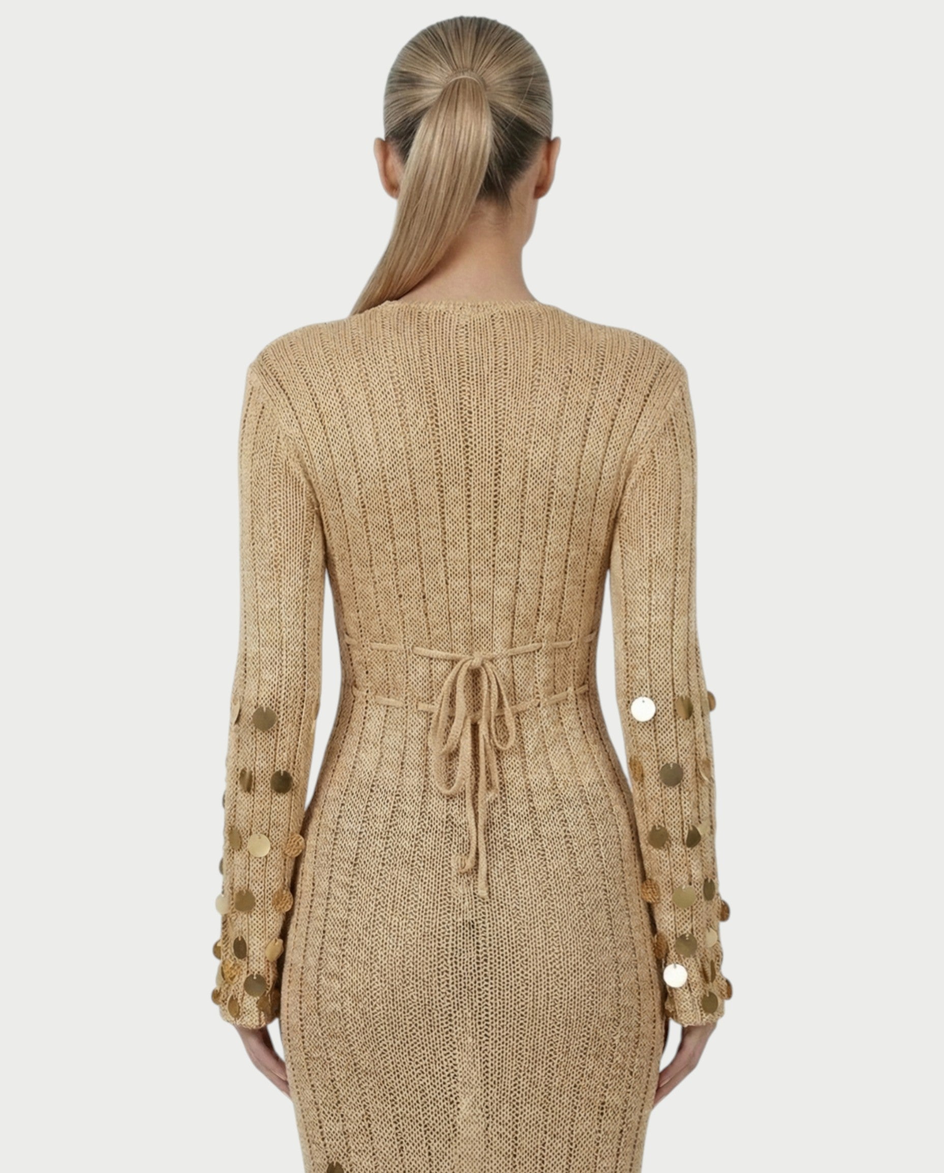 LERAYA Deep Plunge Knit Sequin Maxi Dress