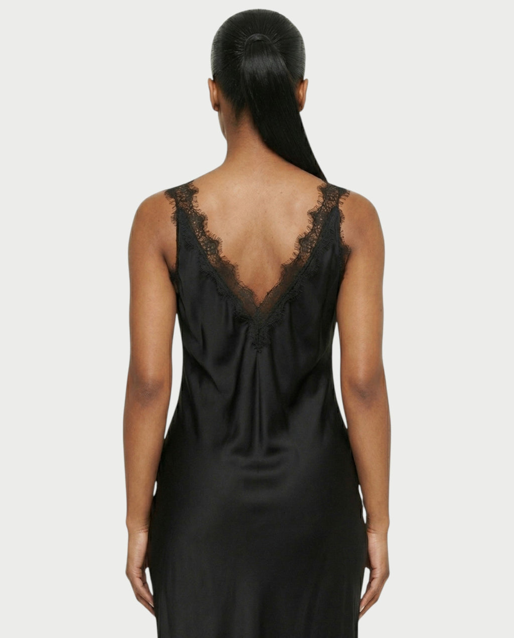 ADELYA Lace Trim Satin Slip Maxi Dress