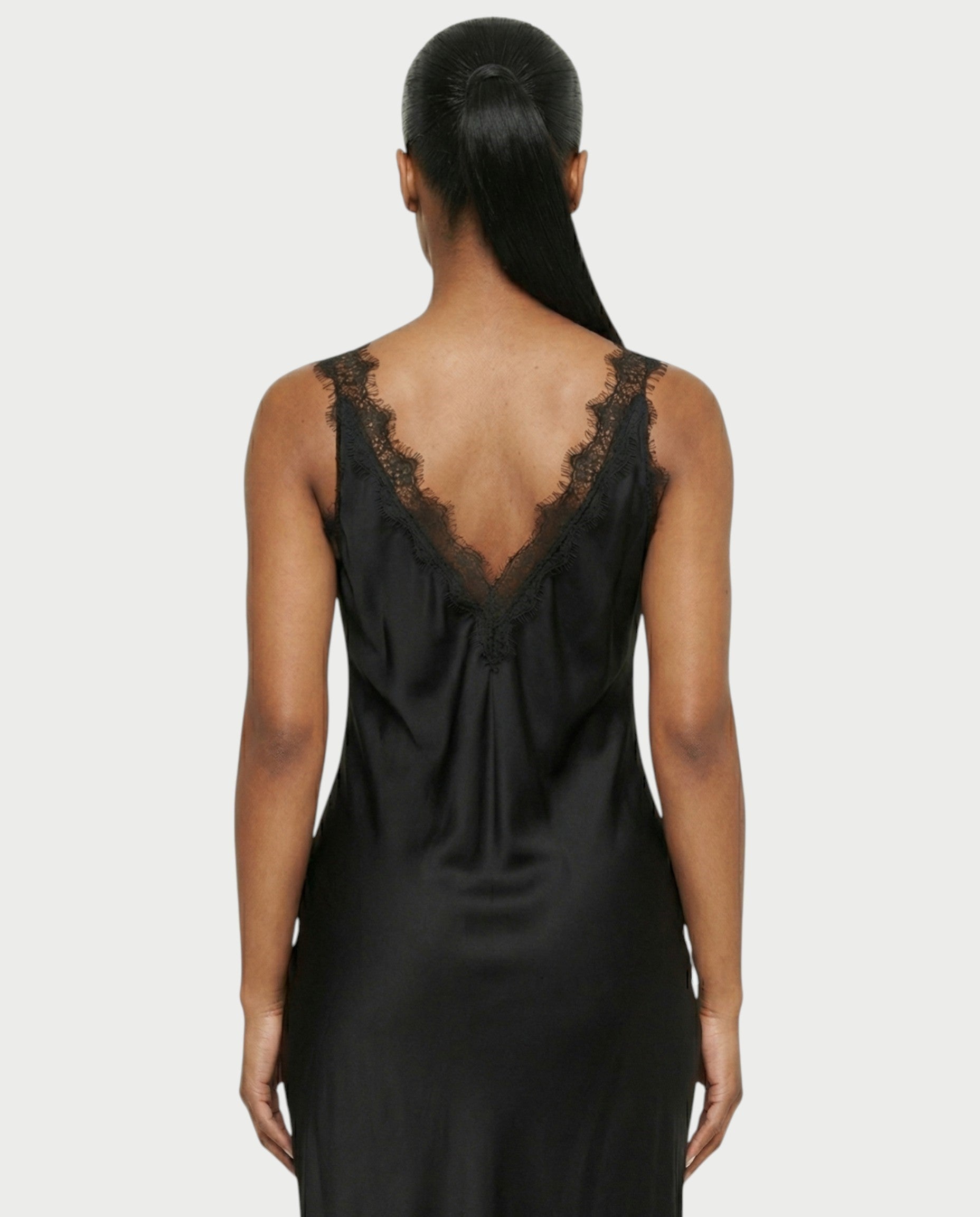 ADELYA Lace Trim Satin Slip Maxi Dress