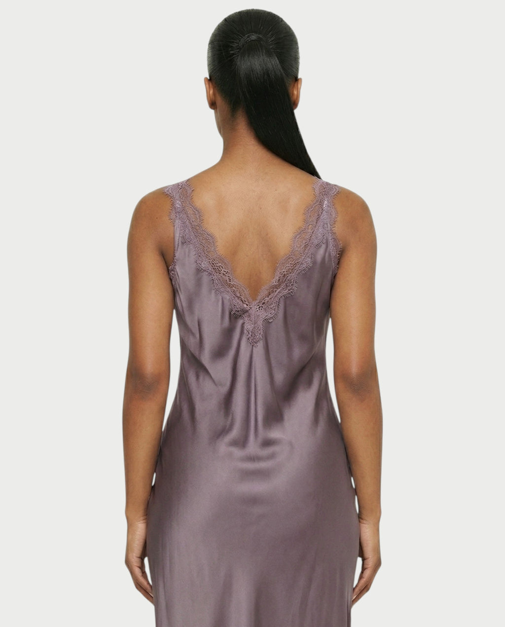 ADELYA Lace Trim Satin Slip Maxi Dress