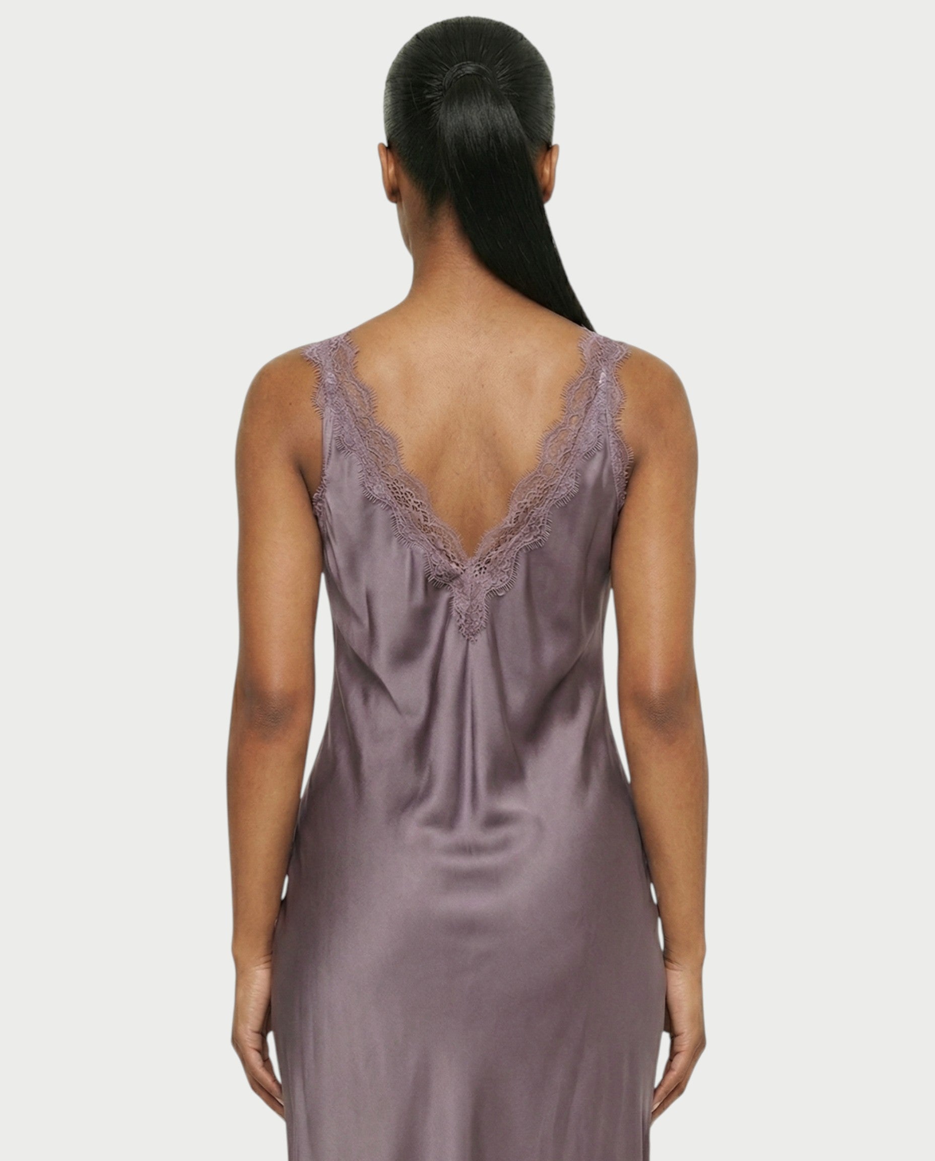 ADELYA Lace Trim Satin Slip Maxi Dress