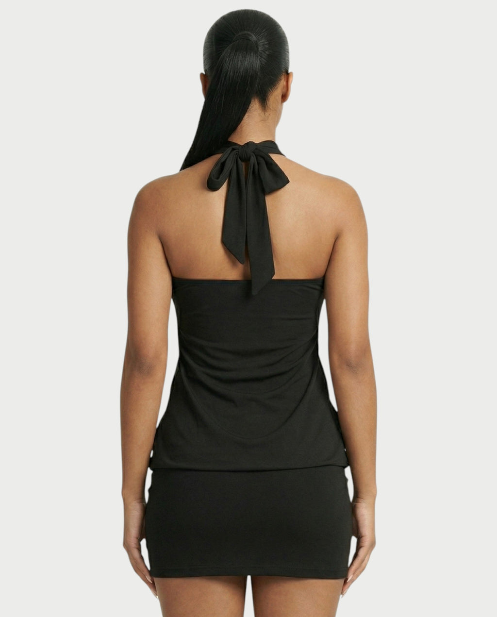EVIANA O-Ring Halter Draped Bodycon Mini Dress